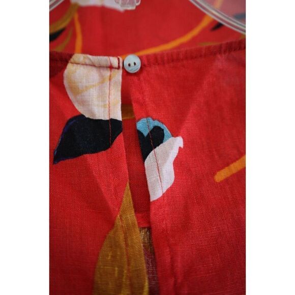 Sigrid Olsen Women's Sz XS Red Floral Sleeveless Linen Trapeze Mini Dress - Picture 5 of 14